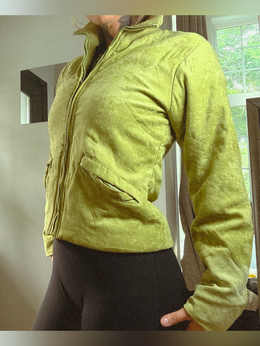 Vintage Lime Green Velvet Bomber Jacket